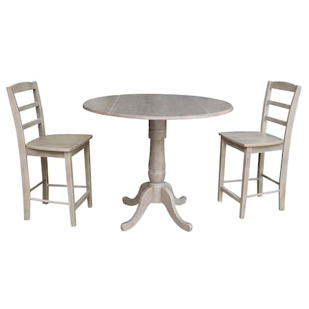 International Concepts Round 42 in Rd Pedestal Gathering Ht Table, 2 Counter Ht Stools, Gray Taupe, 42 W, 42 L, 35.5 in H K09-42DPT-S402-2